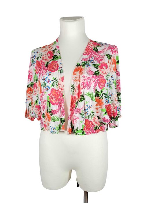 Krótka narzutka wzór kolorowe kwiaty 42,XL Marks&Spencer plus size