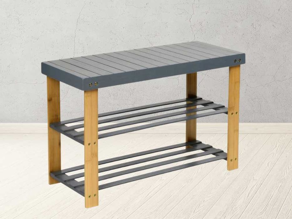 Szafka na Buty Obuwie Dwa Poziomy Dwa Poziomy Siedzisko Szare