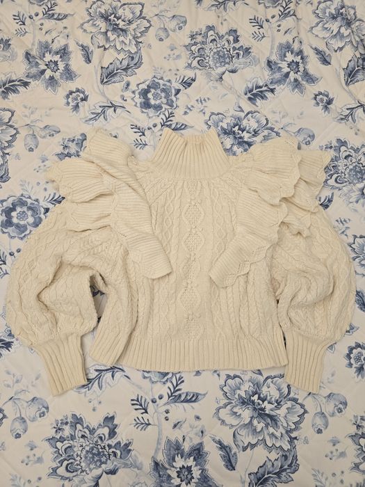 Sweter Zara S bufiaste rękawy falbany