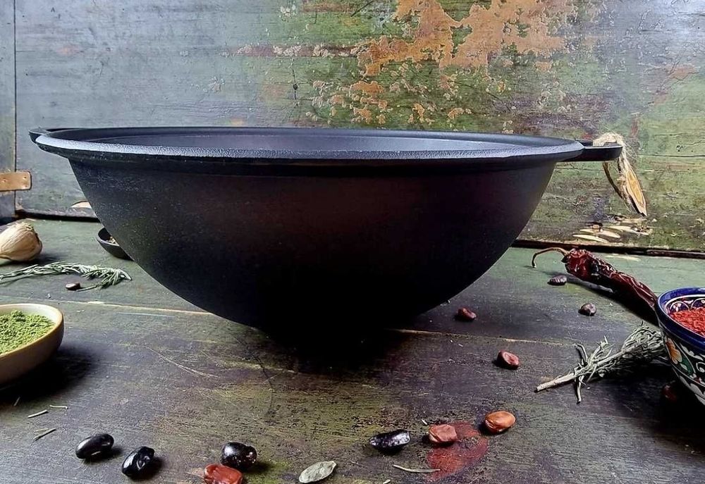 Казан 8л, 34см,вага 11кг, чавунний узбецький WOK, кришка-сковор. гриль