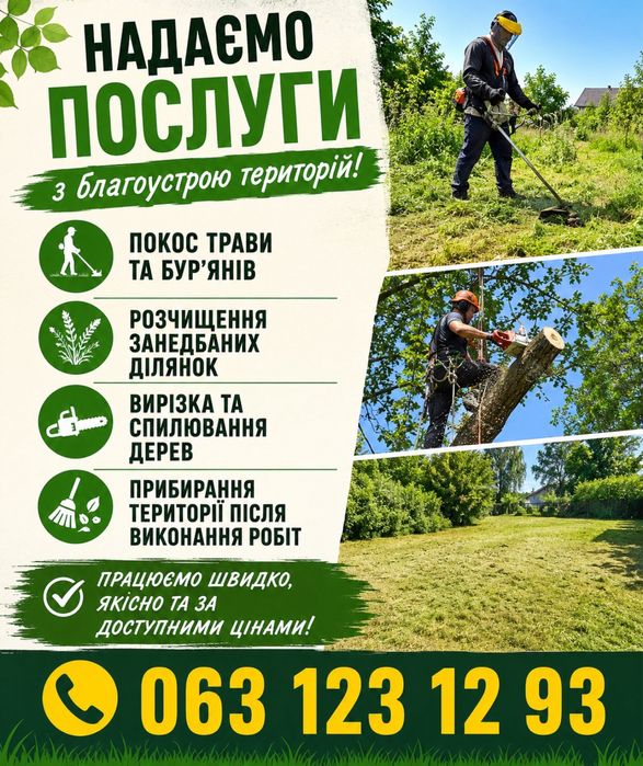 Покос трави/вирізка дерев/зачистка територій!