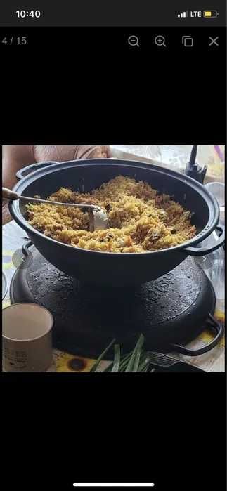 Казан 8л, Ø34см,вага 9,79кг, чавунний узбецький WOK, кришка-сковор.