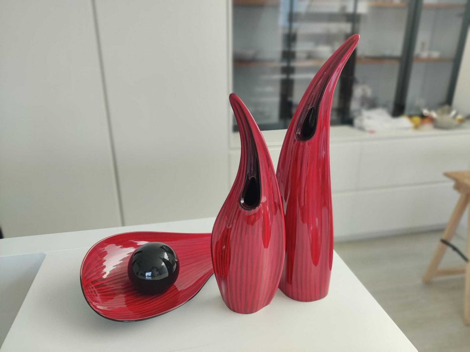 Conjunto decorativo 4 peças cerâmica - vermelho e preto