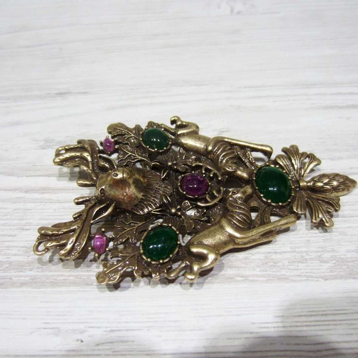 Вінтажна брош Heidi Daus охота бронза позолото камені