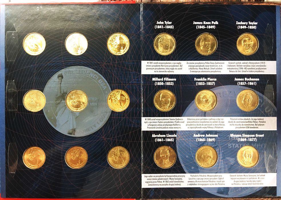 1 dolar 2007 - 2020 ; pełna kolekcja monet z serii "Prezydenci USA"