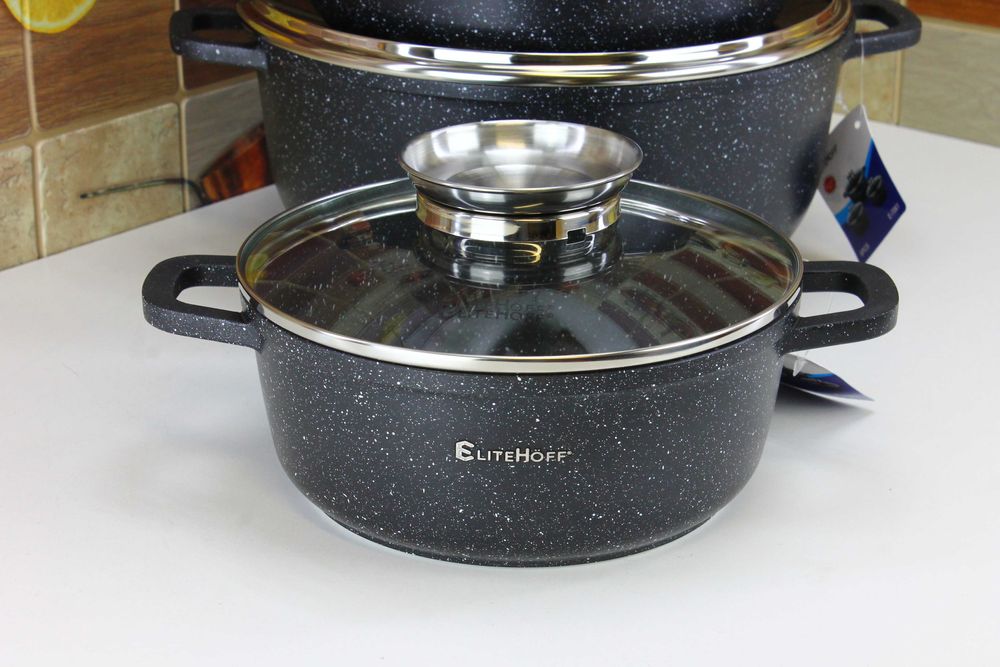 Ciężkie solidne marmurowe garnki 2.3L, 4.5L, 6.5L Elitehoff PREMIUM 61
