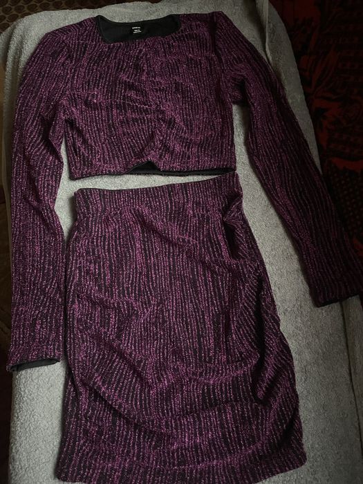 Komplet imprezowy brokatowy crop top + spodniczka Shein S