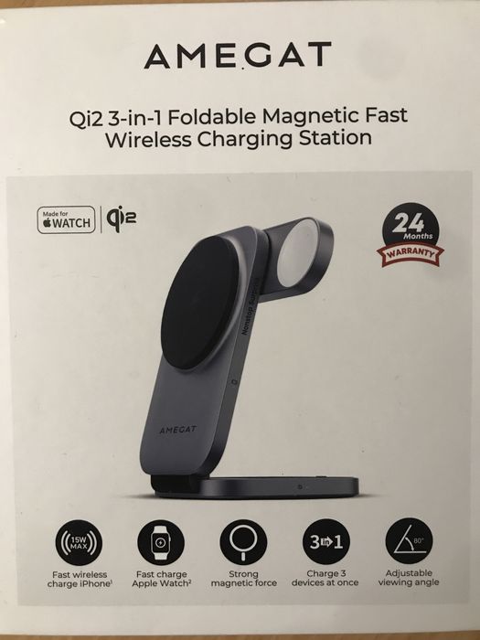 Складная  магнитная беспроводная зарядка 3в1 Amegat