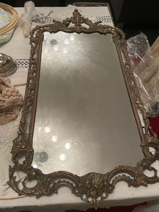 Credência ferro forjado e mármore com espelho ferro