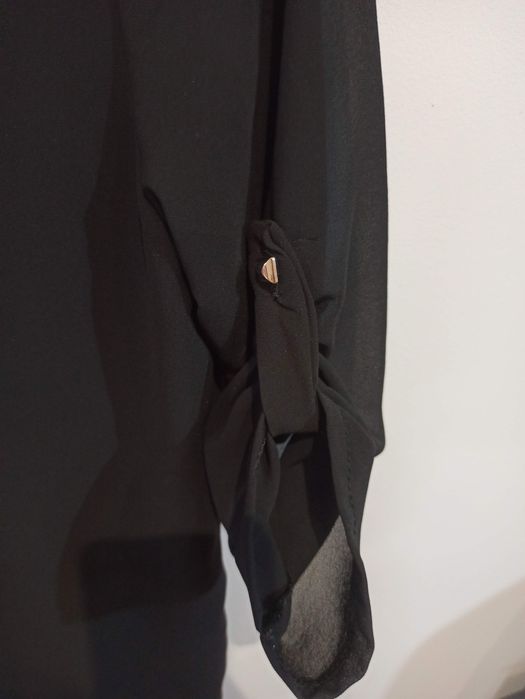 Cienka czarna rozpinana bluzka zip 3/4 rękaw