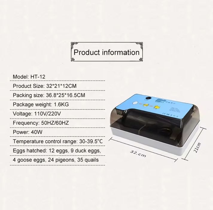 Chocadeiras automáticas - 12 ovos
