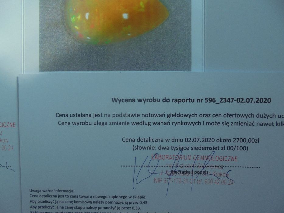 certyfikat duży naturalny opal etiopski 11.43 ct