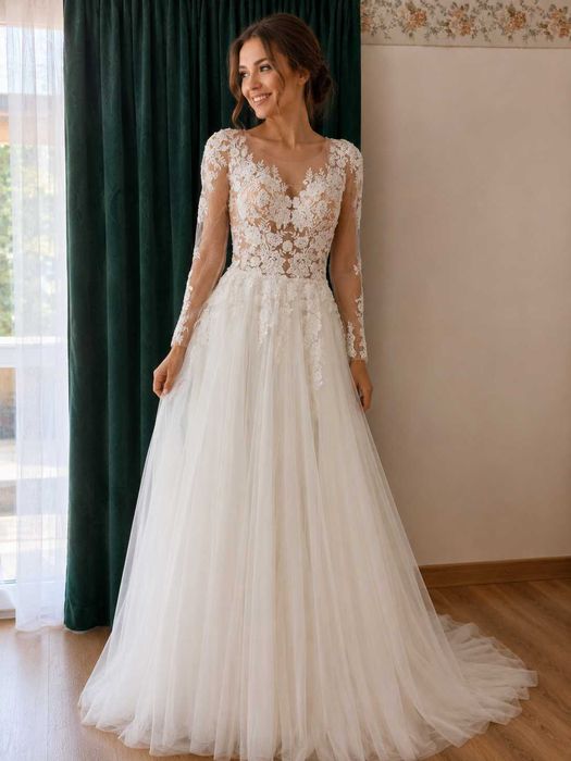 Suknia Ślubna S36 Boho/ koronka