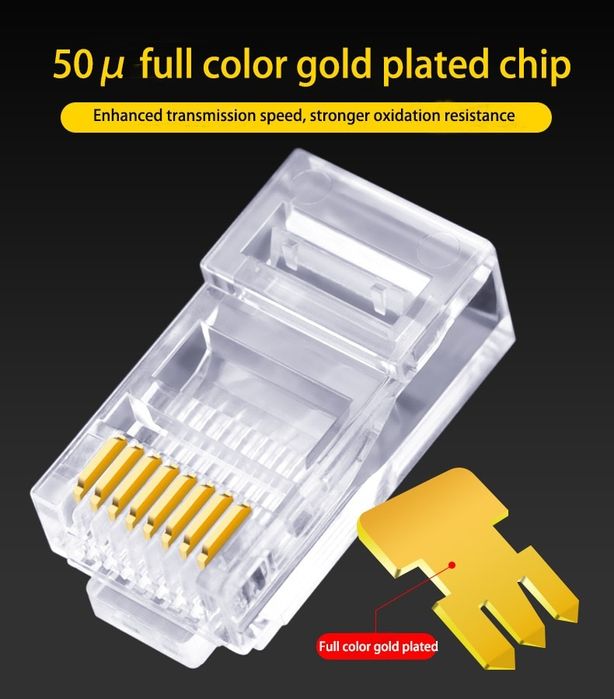 50 Uni Conector Ficha RJ45 Cat6 Pass Through Perfurado Cristal