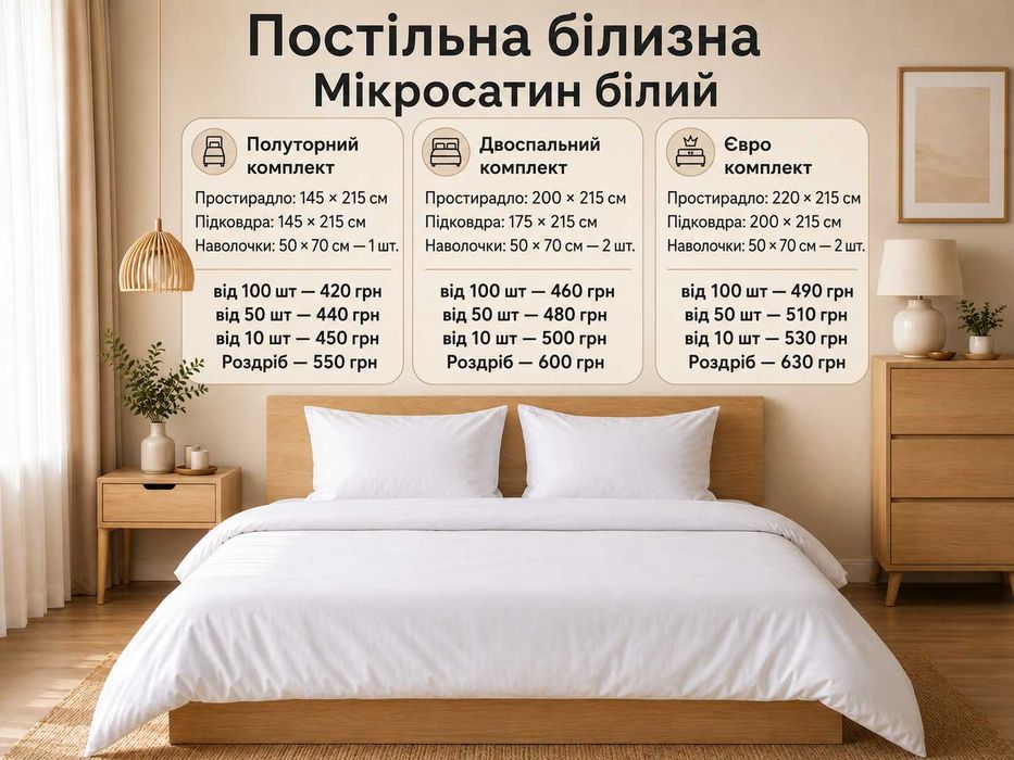 Постільна білизна мікросатин білий від виробника Happy Market
