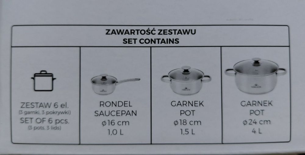 Nowy zestaw garnków Gerlach First, 6 elementów