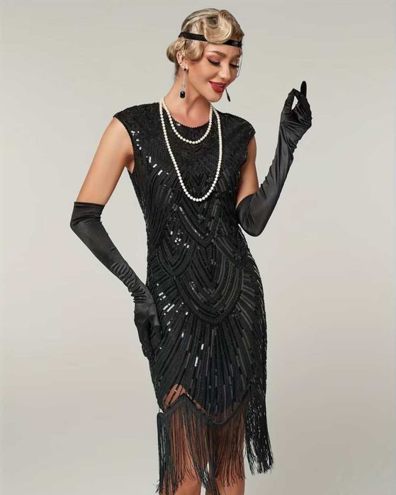 Elegancka sukienka RETRO lata 20 Gatsby, r. XL 42 karnawał Sylwester wesele przebranie