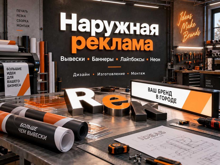 Наружная реклама под ключ Н7. Печать Баннеры, неон вывески, пленка