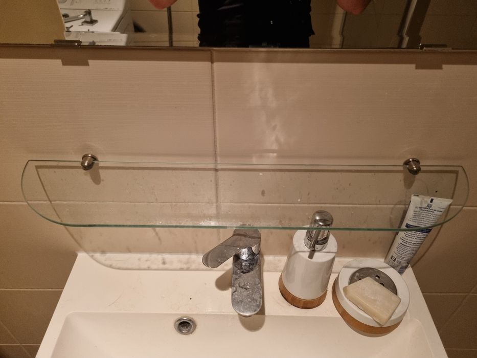 Półka scienna szklana łazienkowa + uchwyty