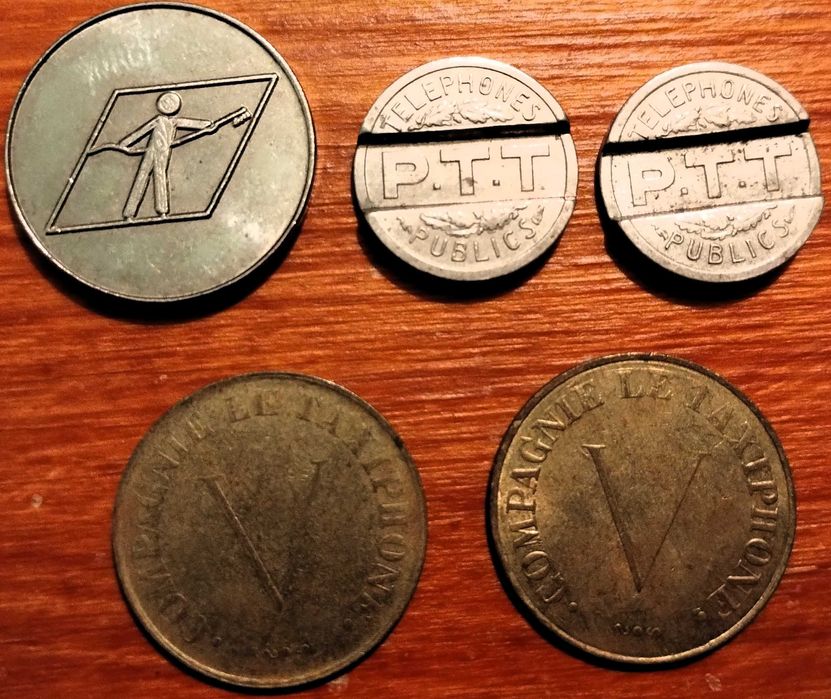 Lote 5 Fichas / Medalhas / Moedas Telefónicas França Antigas Colecção