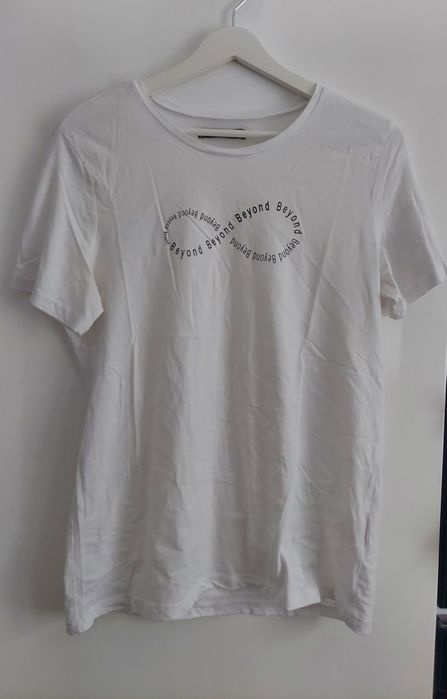 Biały t-shirt bawełniany bluzka krótki rękaw nadruk Sinsay XL / 42