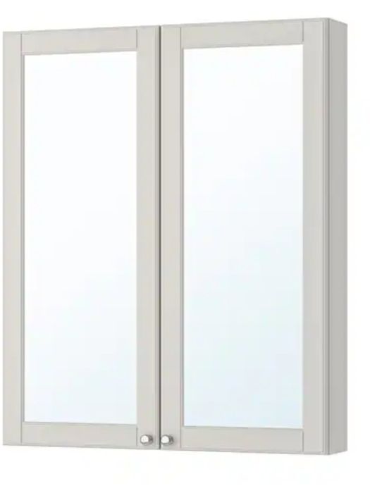 GODMORGON Szafka z lustrem i drzwiami, Kasjön jasnoszary 80 cm