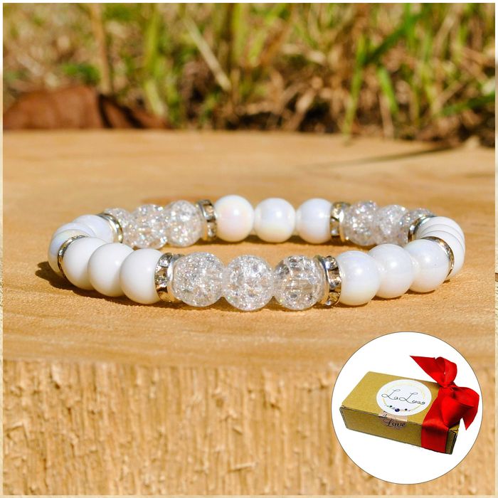 Bransoletka kamienie Onyks Powłoka Muszla Kryształ górski 8 mm Prezent