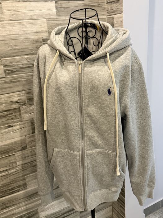 Bluza Ralph Lauren Polo XL – szary melanż, ocieplana barankiem