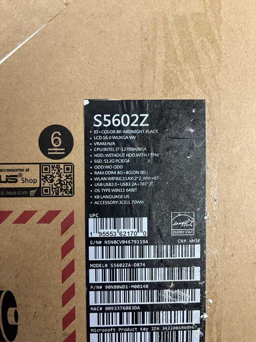 Ноутбук ASUS VivoBook S 16X S5602ZA, IPS 16", Intel Core i7-12700H (14 ядер), 16GB, 512GB