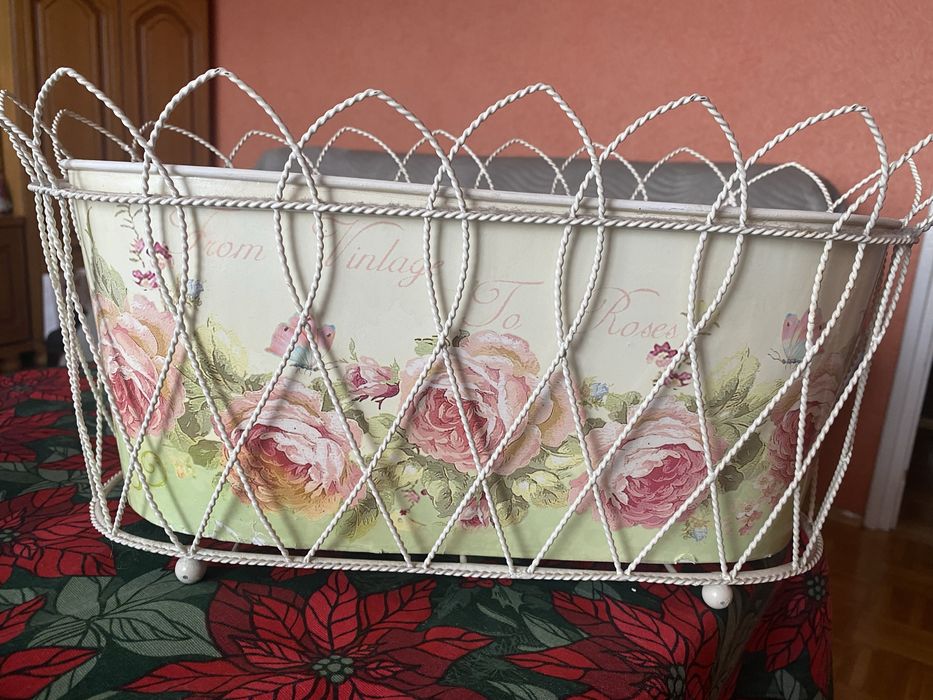 Oslonka doniczka koszyk vintage decoupage
