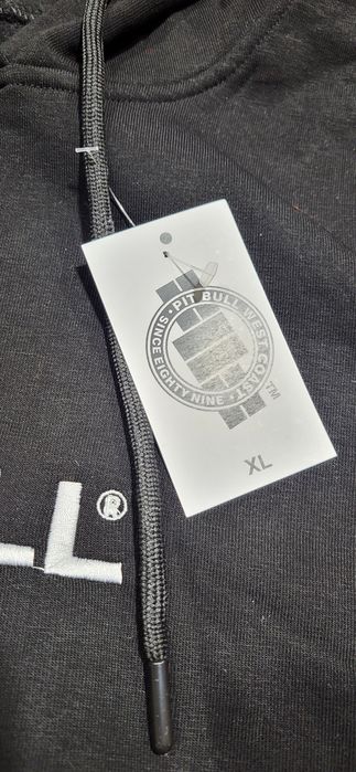 Czarna bluza męska bawełna premium pit bull kaptur kangurka M L