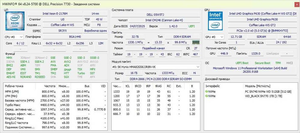 Dell Precision 7730 на розбірку: материнка Xeon E-2176m відеокарта nVidia Quadro P4200