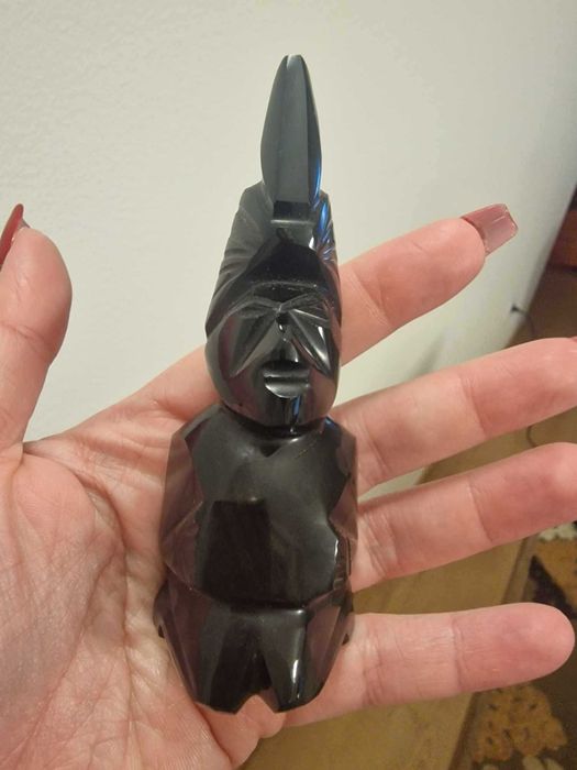 Estatueta de escultura de deus asteca/maia de obsidiana preta vintage