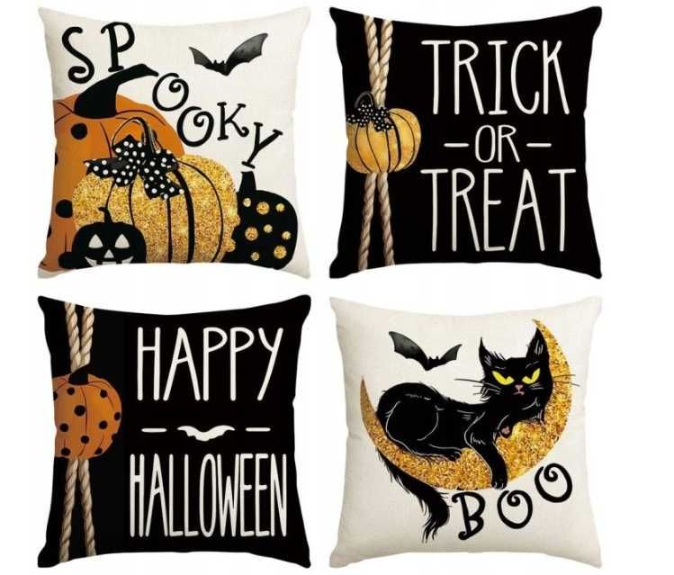 Zestaw 4 poszewek na poduszki Halloween45x45cm Dekoracyja na Halloween