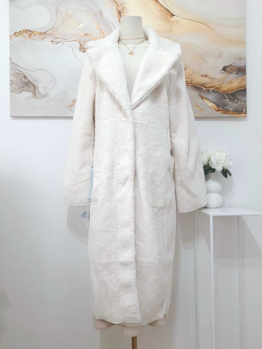 Płaszcz Klasyczny Długi Biały Kremowy Off White Dwustronny Ann Gissy