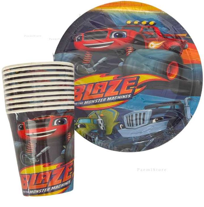 Blaze i mega maszyny kubki talerzyki zestaw 20 elem. monster truck