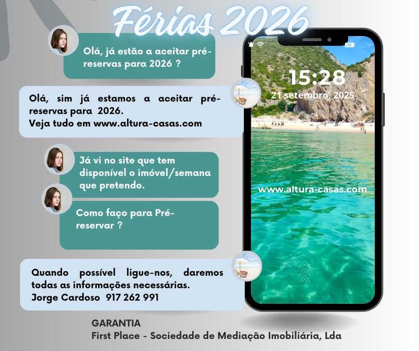 T1 - 5 pessoas,70 metros da praia Piscina e estacionamento. DESDE