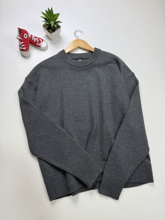 Свитер джемпер толстовка BOSS Hugo Boss Amador Mens Lambswool Crew Neck Sweater Gray Knit size M, L