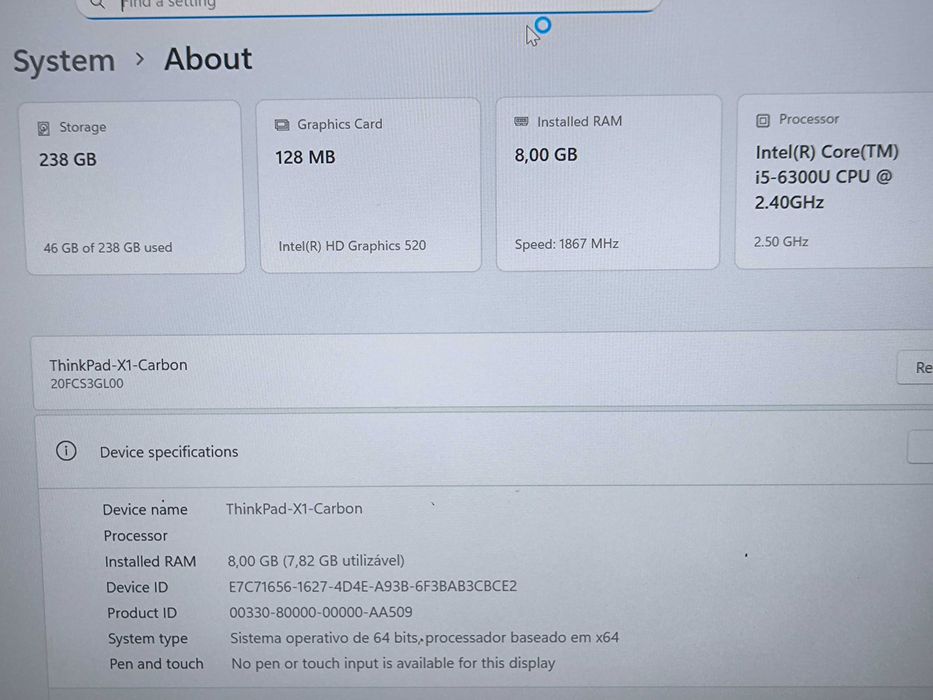 Lenovo ThinkPad X1 Carbon i5 SSD 256GB 8GB ram FullHD # ULTRABOOK topo de gama