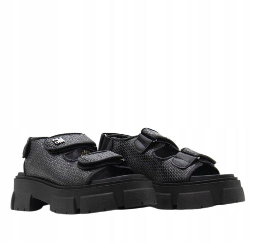 Steve madden czarne sandały z ażurową cholewką na klocku 38 1tla