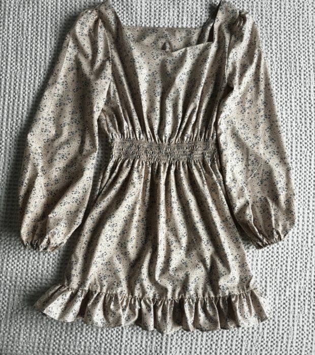 Sukienka nude boho kwiaty jesień s 36 modna