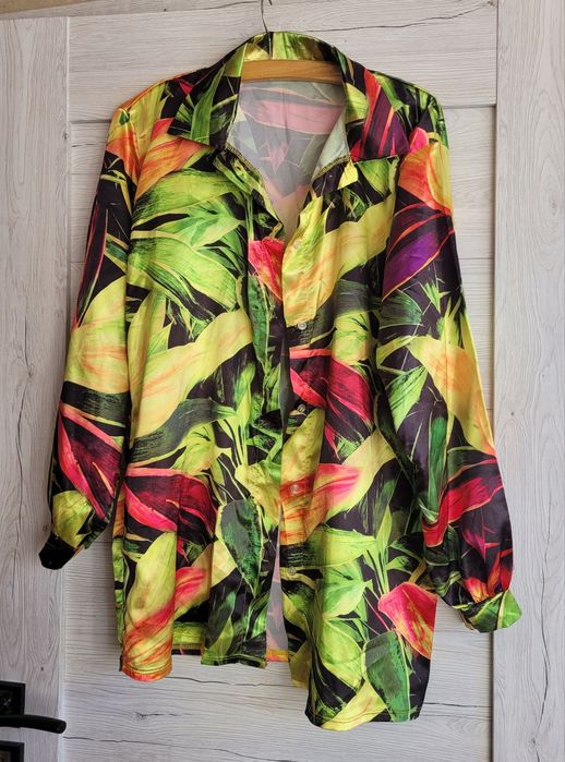 Świetna długa koszula S M print kwiatowy