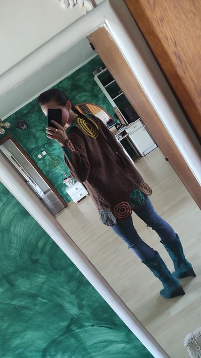 Sweter handmade wełna prawdziwa boho hippie