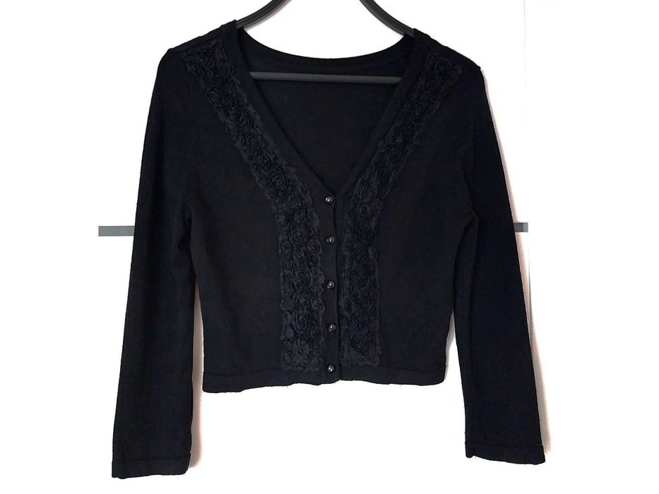 Kardigan XS 34 czarny H&M sweter kwiaty