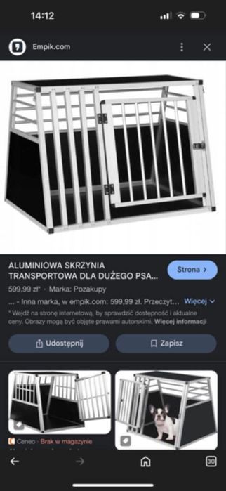 Aluminiowa skrzynia transportowa dla psa 96,5. ×74,5 × 13 pisać na pri