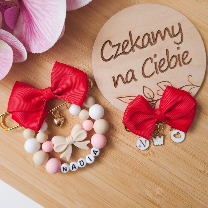 2x kokardka agrafka do wózka i fotelika