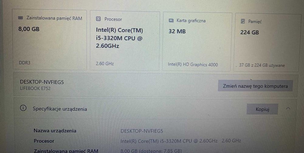 Laptop FUJITSU E752 intel i5, 8GB RAM, SSD 256GB, Win10Pro