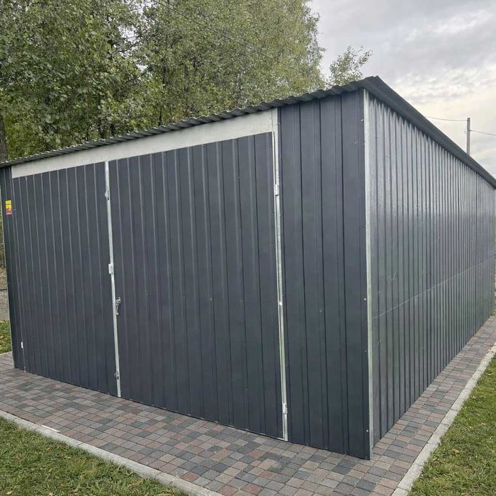 Garaż blaszany 4x5 RAL 7016 Brama Podnoszona Dach Dwuspadowy, Obróbki