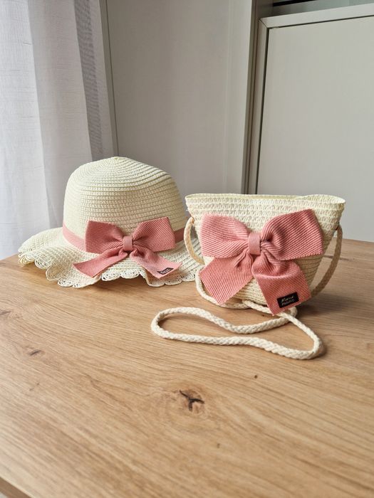 Super zestaw dla dziewczynki 2-7 lat kapelusz i torebka słomkowa