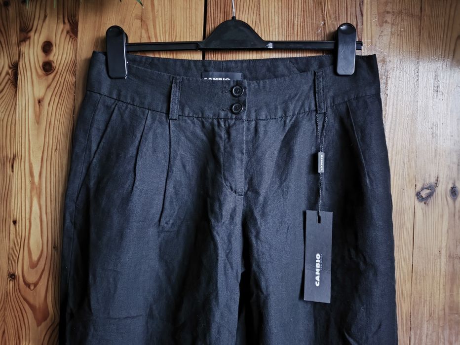 Cambio S 36 / 8 lniane czarne spodnie proste szeroka nogawka